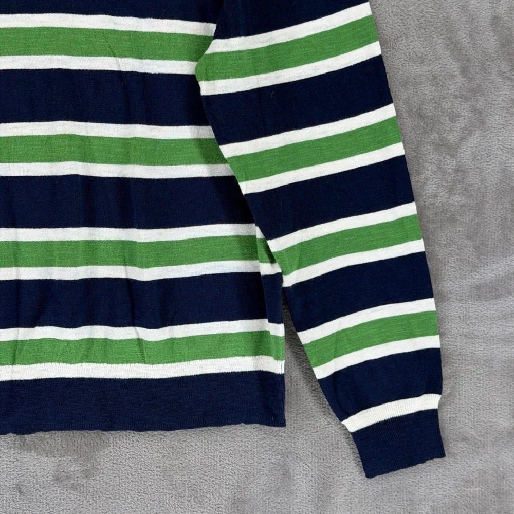 Mr Turk Mens XL Striped Cotton Crewneck Sweater Navy Blue Green White 2002900CO2